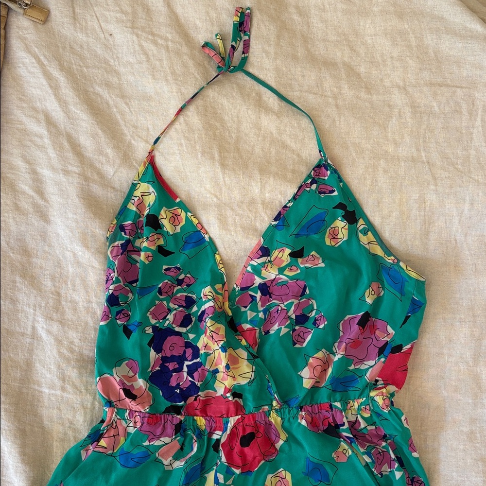 Yumi Kim Teal and Pink Floral Jumpsuit, 100% Silk, size M - Picture 7 of 10